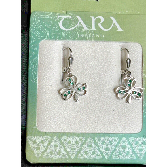 New Tara Solvar Clover Drop Dangle Earrings Silver Tone Openwork Made in Ireland - Picture 1 of 8